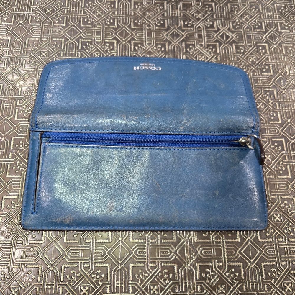 🐢 Coach Royal Blue Vintage Leather Clutch/Wallet - Picture 12 of 16